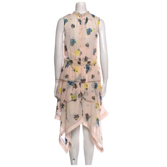 Self-Portrait Blush- Pink Asymmetric Graphic Floral Print Dress Size 6 NWOT - Picture 2 of 12